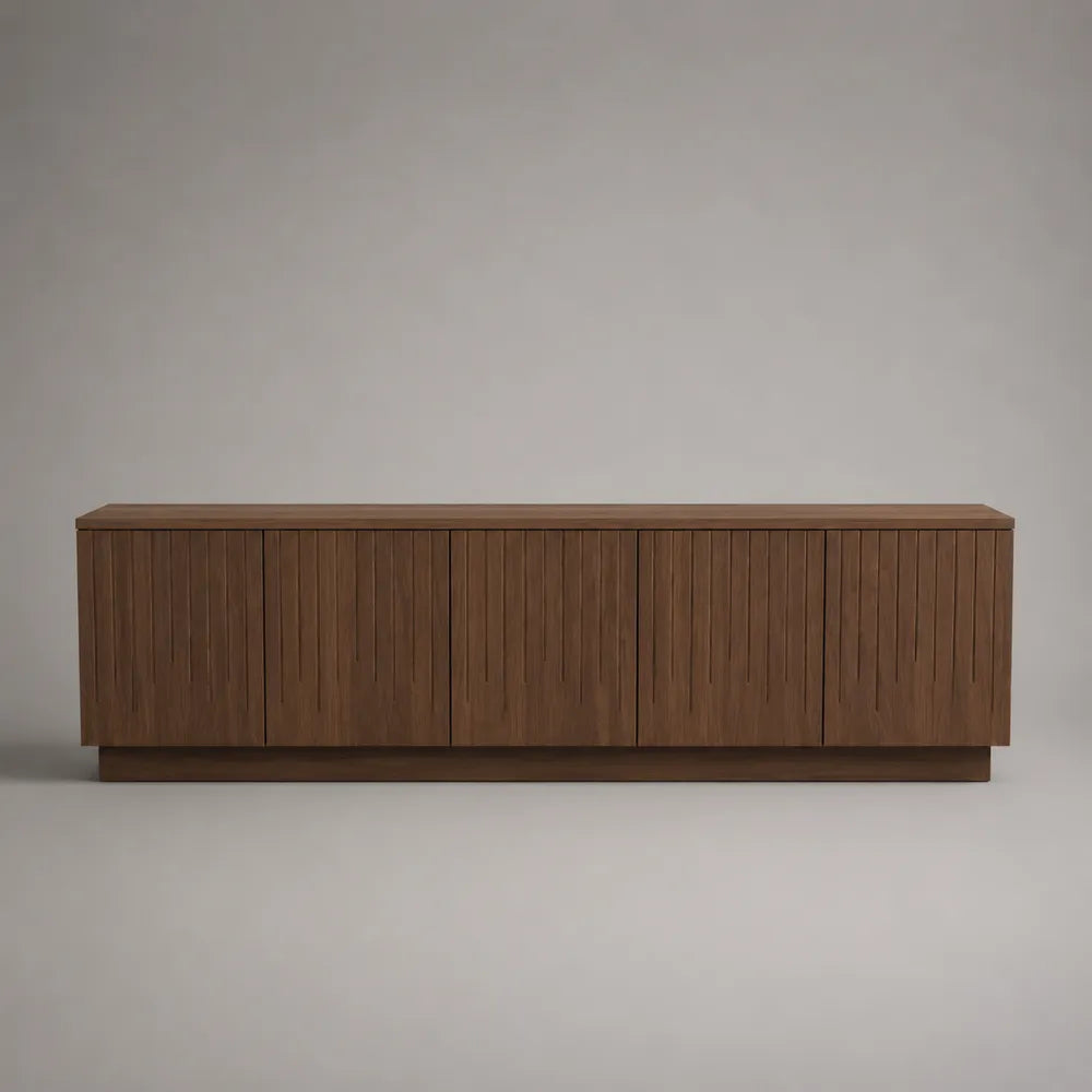 Mobile TV in MDF effetto noce marrone con 5 ante struttura rettangolare 240x40x50 cm