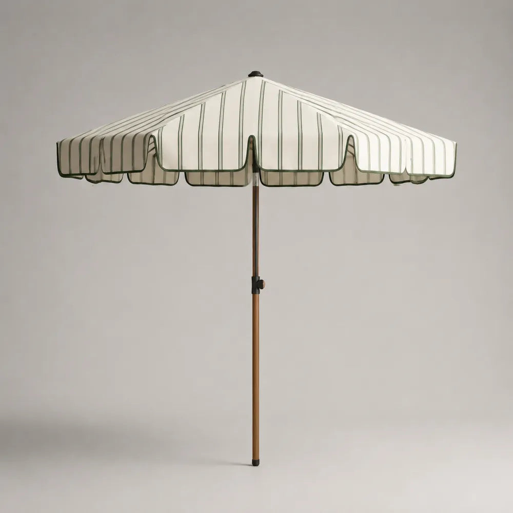 Ombrellone da giardino ottagonale in poliestere beige con righe verdi e palo in legno 300 x 250 cm