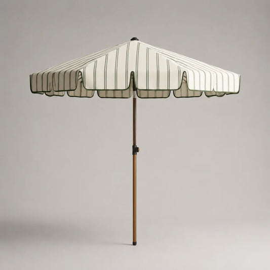 Ombrellone da giardino ottagonale in poliestere beige con righe verdi e palo in legno 300 x 250 cm