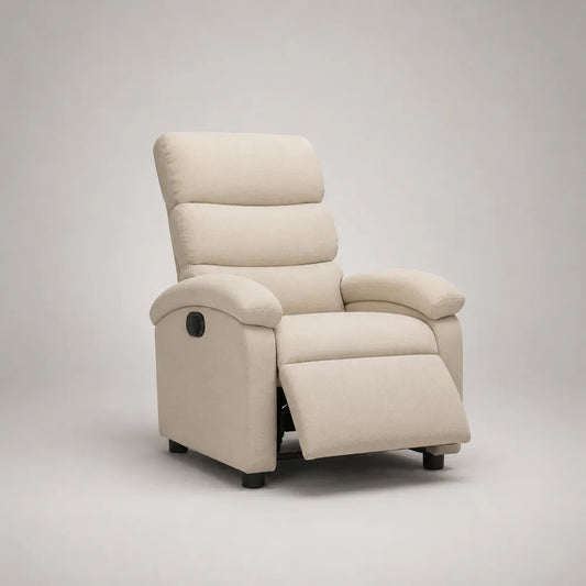 Poltrona relax reclinabile in tessuto poliestere beige con poggiapiedi estensibile 75 x 85 x 105 cm
