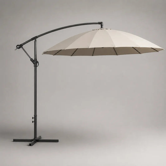 Ombrellone da giardino decentrato con struttura in acciaio verniciato telo in poliestere beige rotondo 300 cm