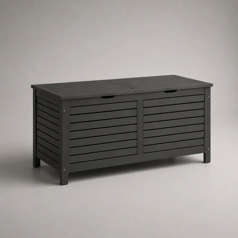 Baule da giardino in legno massello grigio contenitore rettangolare con coperchio apribile 120 x 50 x 60 cm