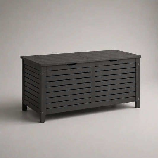 Baule da giardino in legno massello grigio contenitore rettangolare con coperchio apribile 120 x 50 x 60 cm