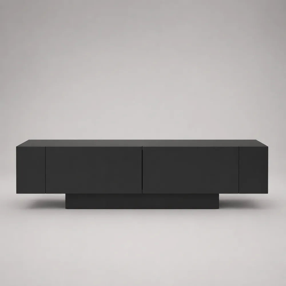 Mobile TV in MDF nero con 4 ante e base centrale rialzata struttura rettangolare 180 x 40 x 45 cm