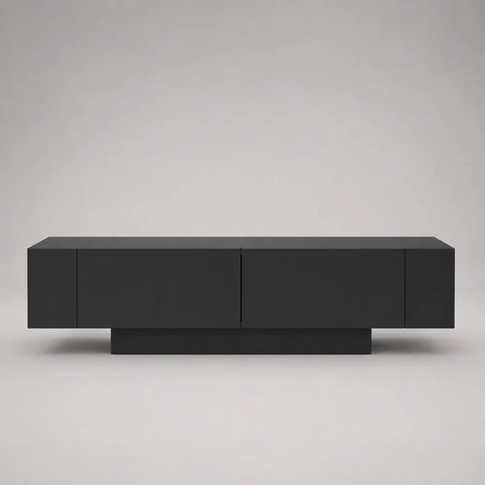 Mobile TV in MDF nero con 4 ante e base centrale rialzata struttura rettangolare 180 x 40 x 45 cm
