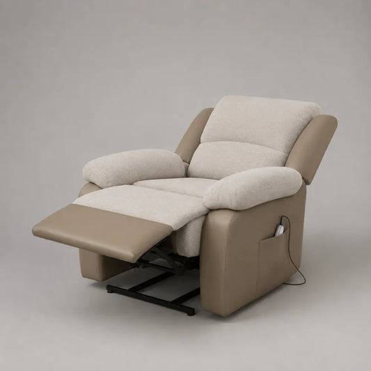 Poltrona relax reclinabile elettrica in tessuto poliestere beige con poggiapiedi estensibile 80 x 90 x 105 cm